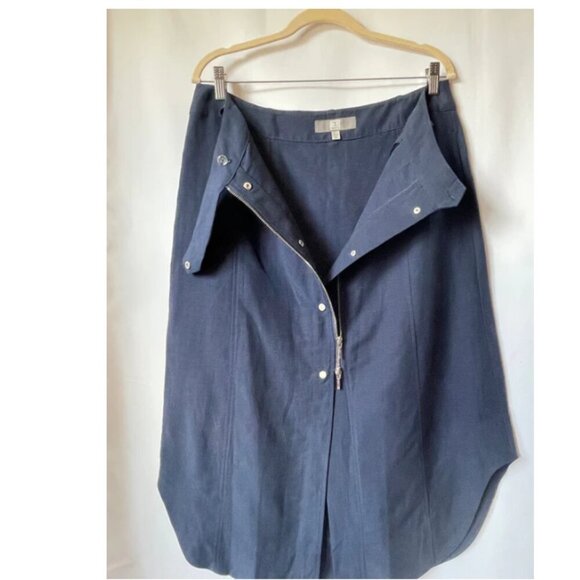 Tristan A-Line Midi Skirt 12 Blue Tencel Linen Button Full Zip Asymmetric Hem - Picture 4 of 9